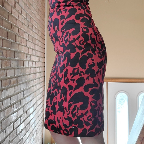 Venus Leopard Print Cap Sleeve Fitted Dress Red - Picture 9 of 12